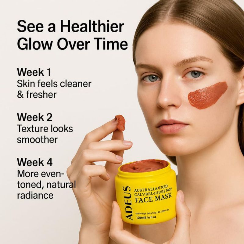 ADEUS Mascarilla Iluminadora de Arcilla Roja Australiana – Detox Profundo y Radiancia – Mascarilla Facial de Arcilla con Ciruela Kakadu y Lima del