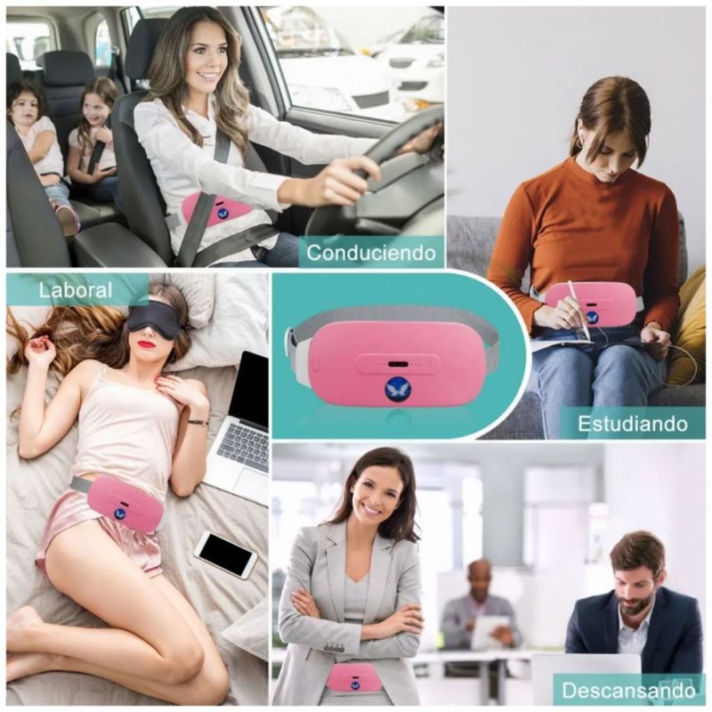 Cinturón Eléctrico, Masajeador Calefacción para Cólico Menstruales, Color Rosa