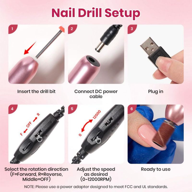 Taladro de uñas Beetles 0-12000 RPM Kit portátil de 7 brocas