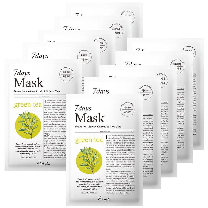 Mascarilla de hoja Ariul Té verde – 10 unidades veganas