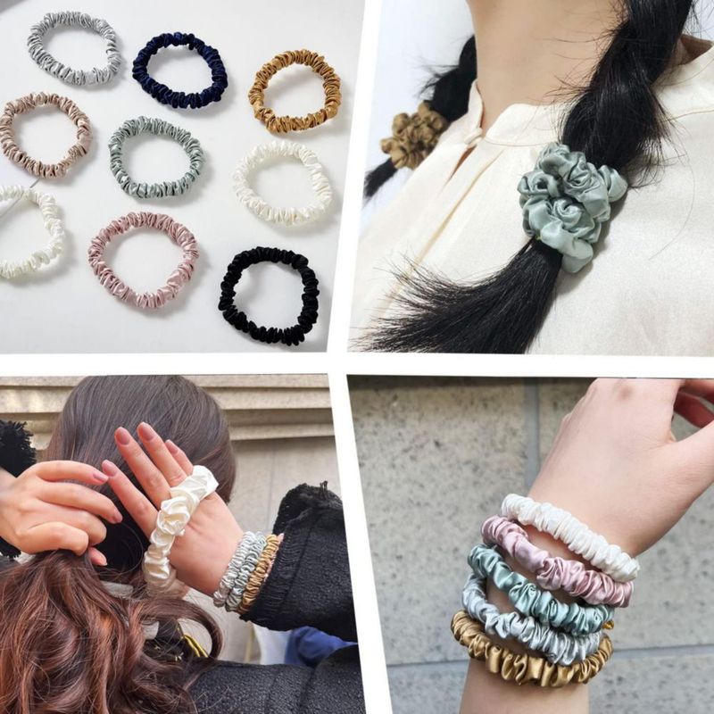 Goma para el pelo MIWEN de seda blanca y gris paquete de 4 22 Momme