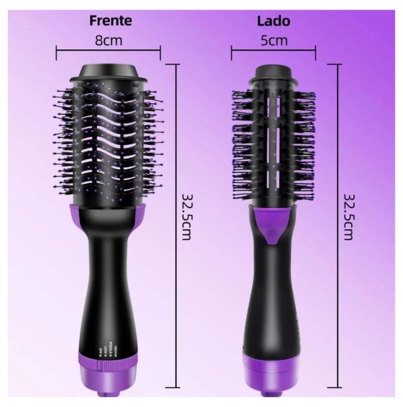Cepillo Cabello Secador 4 En 1 Alaciador De Iones Negativos Color Negro/Morado
