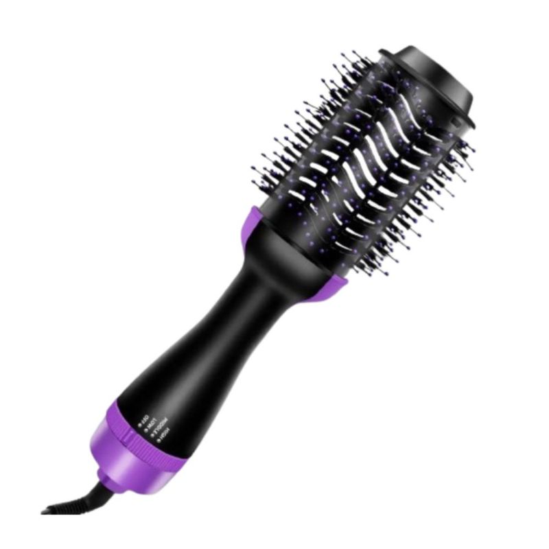 Cepillo Cabello Secador 4 En 1 Alaciador De Iones Negativos Color Negro/Morado