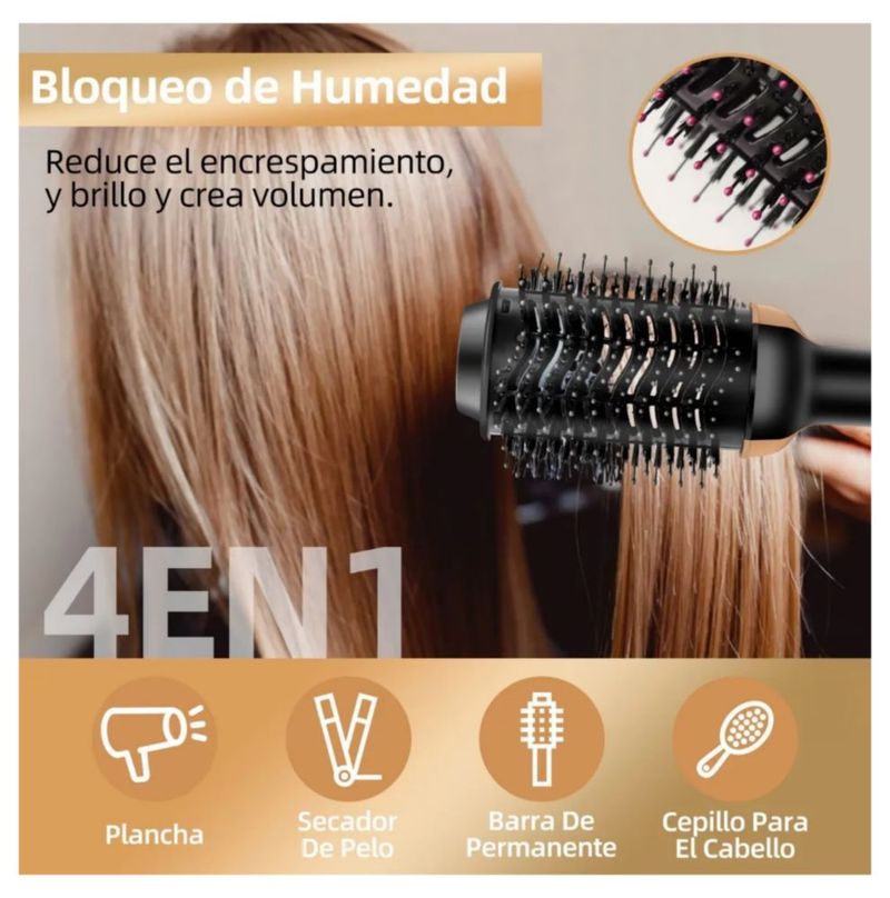 Cepillo Aire Caliente De Iones Negativos 4 En1 Para Alaciado Negro con dorado
