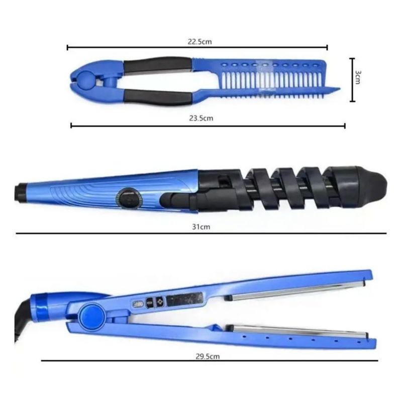 Kit De Plancha Alaciadora 450° , tenaza Rizadora, Color Azul