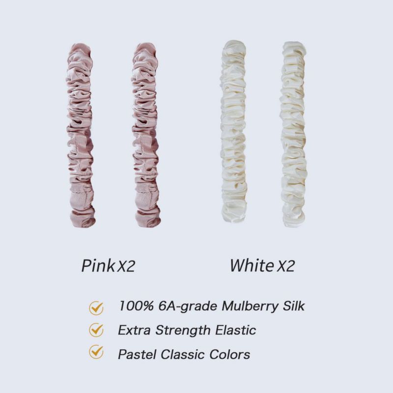 Coleteros MIWEN de Seda Blanco y Rosa 22 Momme Pack de 4