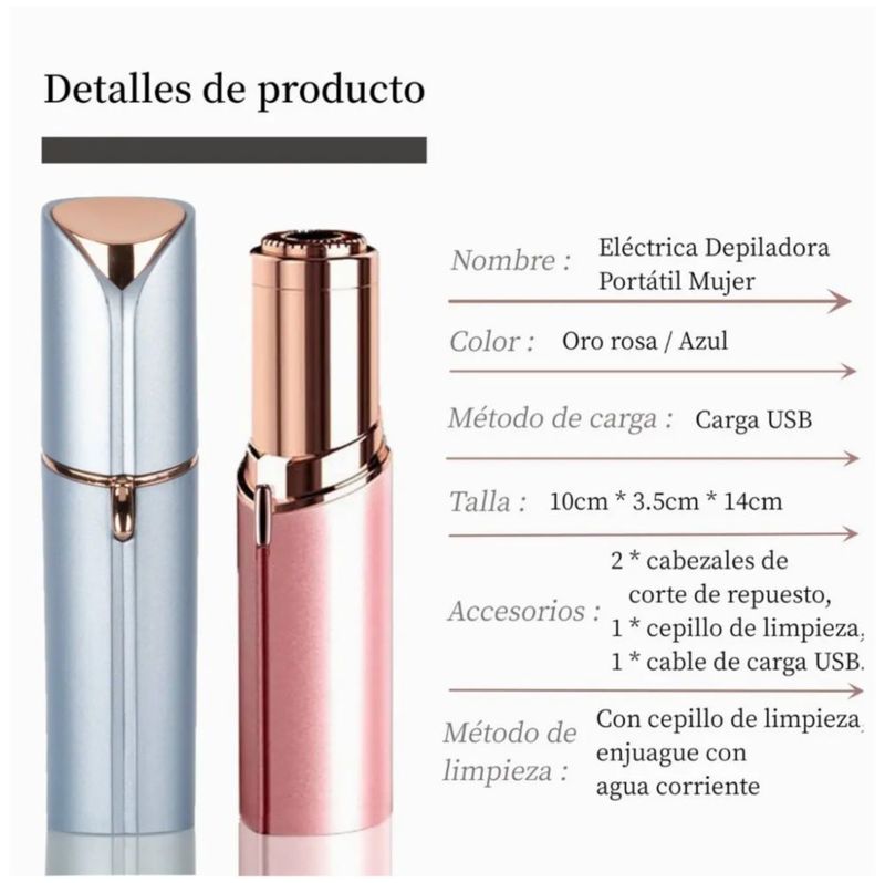 Depiladora Facial Usb Portátil ,con 2 Cabezal Eléctrica, Color Azul