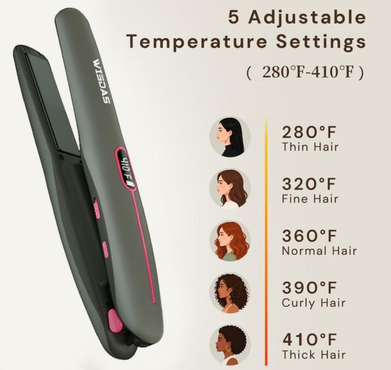 Plancha de pelo WISDAS 2 en 1 inalámbrica USB de 21 cm con pantalla LCD