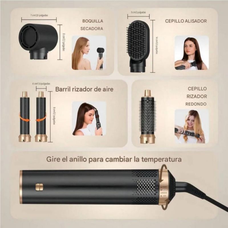 Secadora Cabello Profesional 5 En 1 Negro