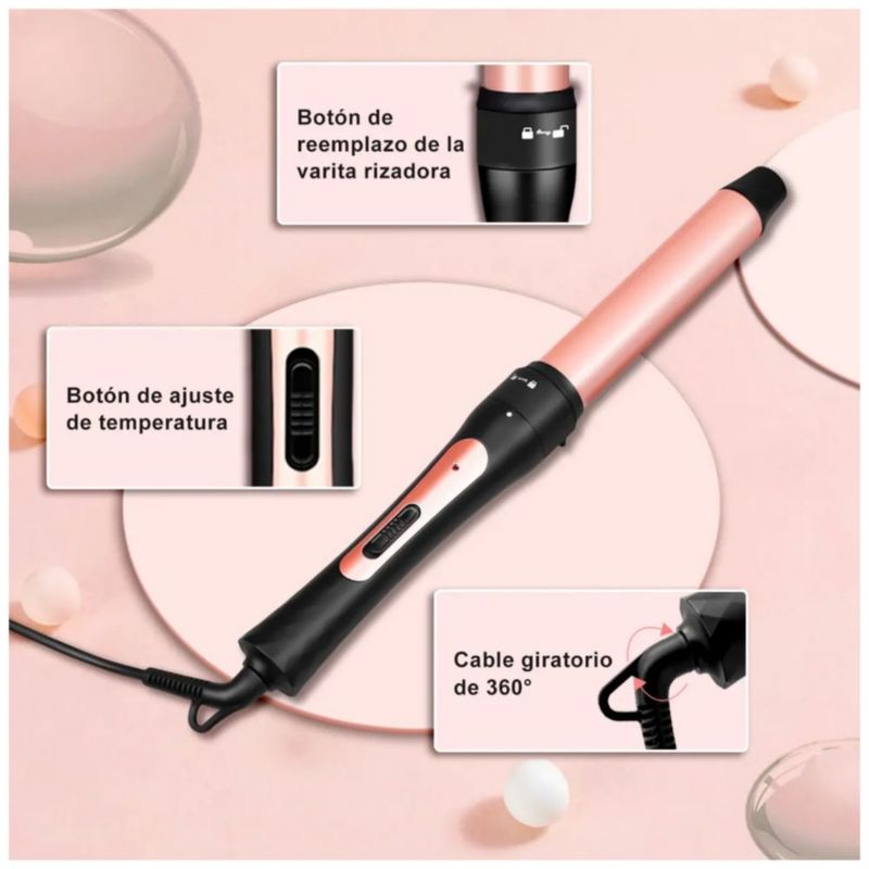4 En 1 Plancha Rizadora De Cabello Cerámica Profesional Rosa con Negro