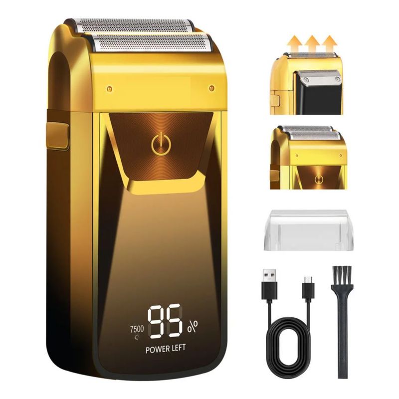 Rasuradora Eléctrica Barba Afeitadora Hombre Cortadora Pelo, Color Oro Negro