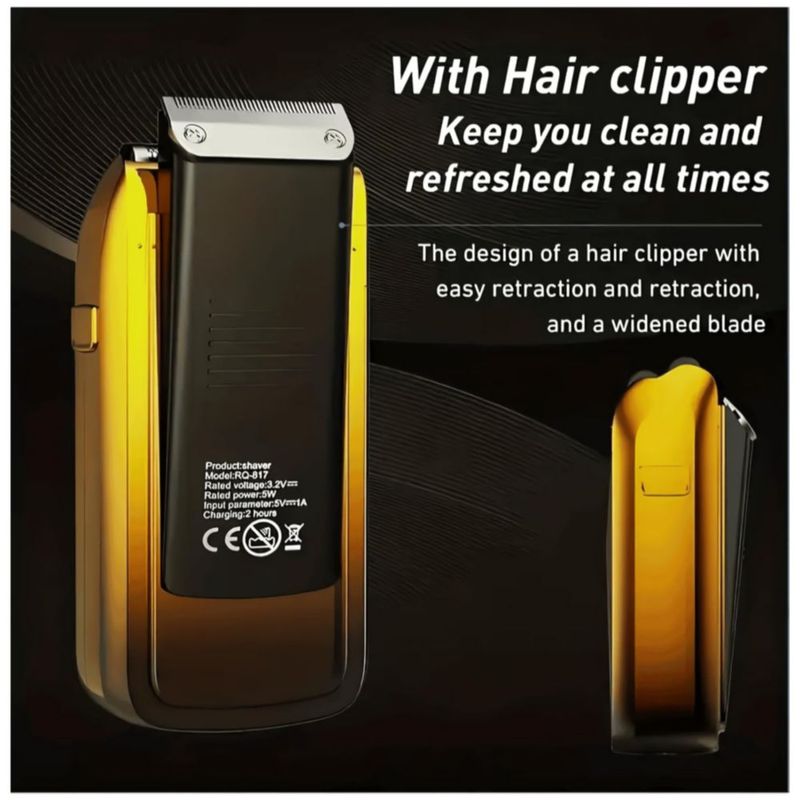 Rasuradora Eléctrica Barba Afeitadora Hombre Cortadora Pelo, Color Oro Negro