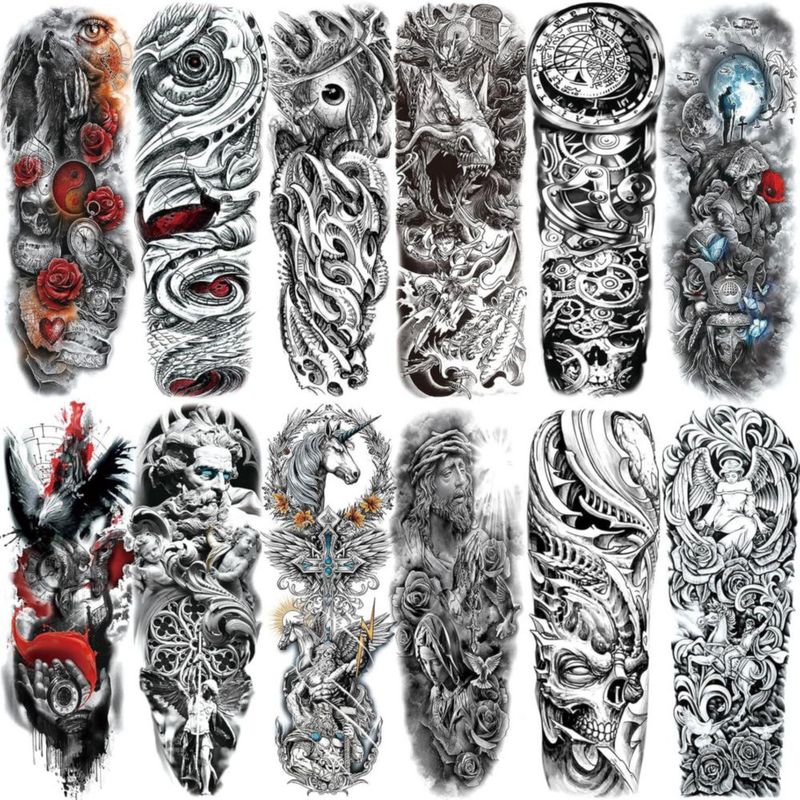 Tatuajes temporales VERKSTAD 12 hojas Calavera negra