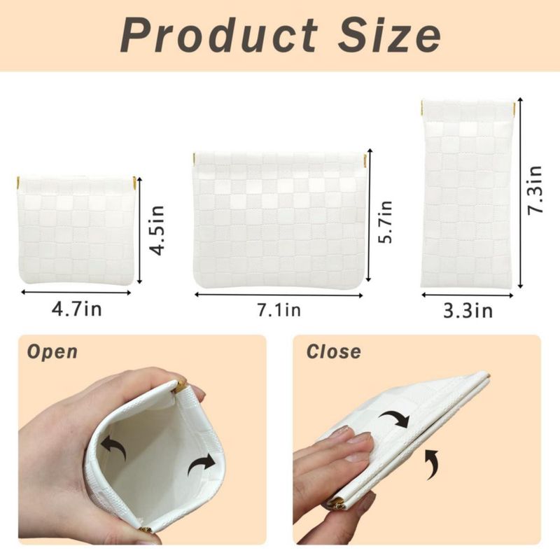 Hapforever Set de 3 Bolsas Pequeñas de Maquillaje para Bolso Cuero PU Impermeable con Cierre a Presilla Organizador Mini de Viaje para Cosméticos de