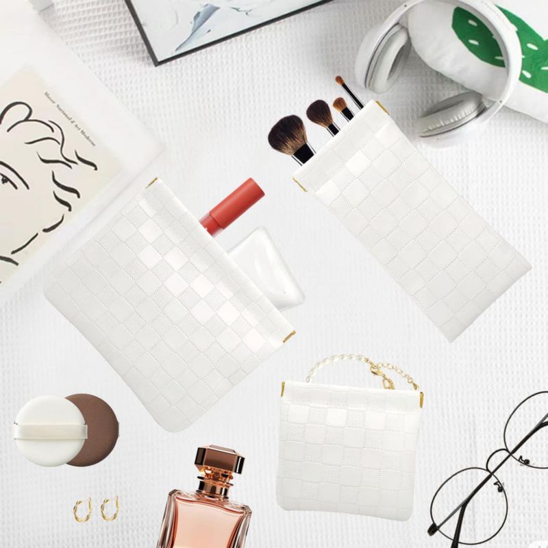 Hapforever Set de 3 Bolsas Pequeñas de Maquillaje para Bolso Cuero PU Impermeable con Cierre a Presilla Organizador Mini de Viaje para Cosméticos de