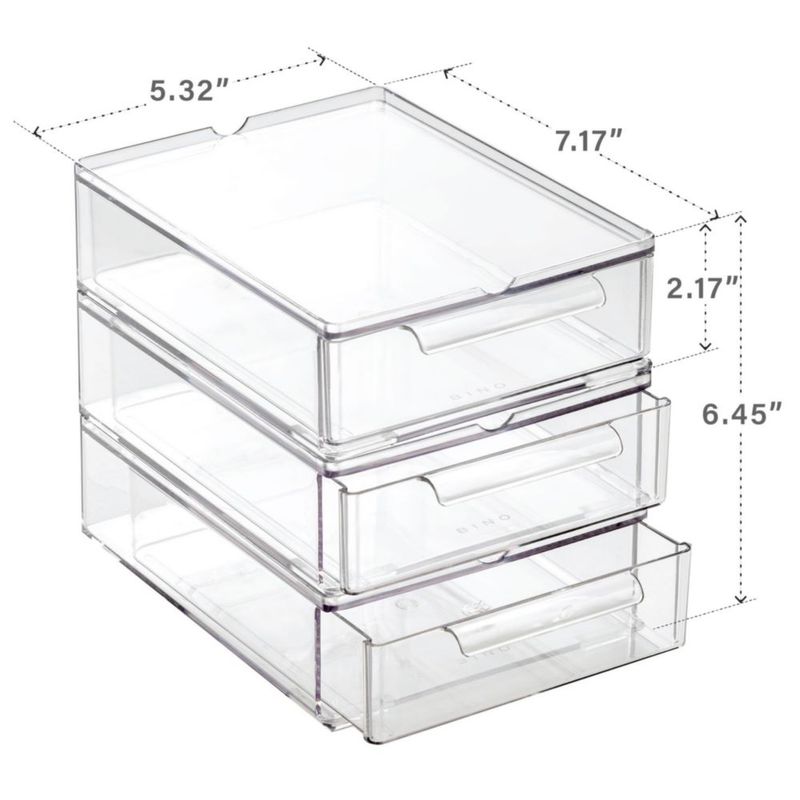 Cajones de Almacenamiento BINO Pequeños - Pack de 3 Transparentes de Acrílico