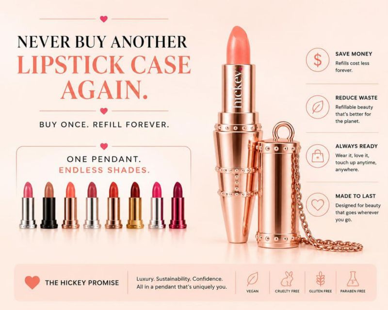 Lápiz labial recargable Hickey Beach Babe Coral
