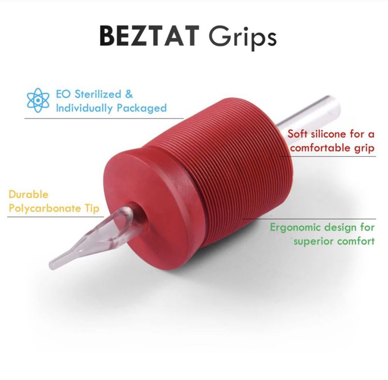 Agarre de tatuaje BEZTAT 32 cm rojo de silicona 15 unidades diamante