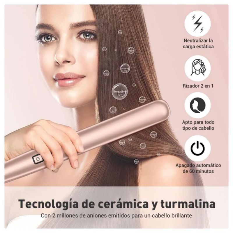 Plancha De Cabello Profesional De Cerámica 2 En 1 Para Pelo, Color Rosa