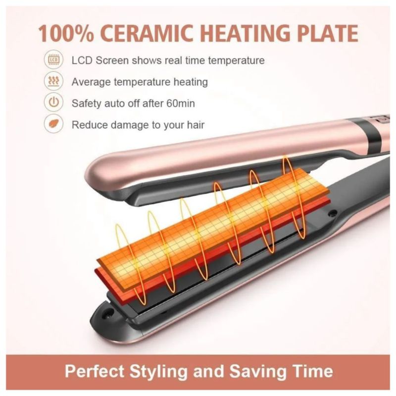 Plancha De Cabello Profesional De Cerámica 2 En 1 Para Pelo, Color Rosa