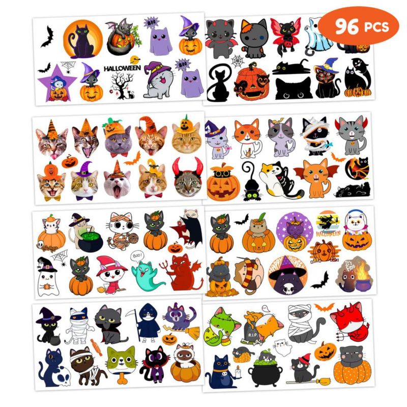 Tatuajes temporales frawharmone 96 unidades Gato Halloween