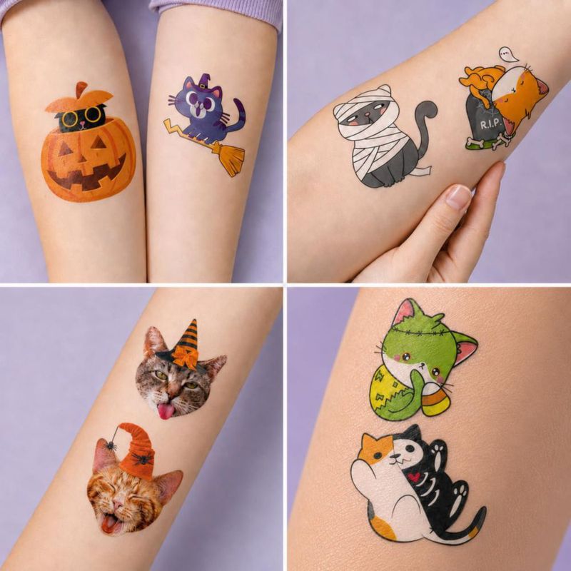 Tatuajes temporales frawharmone 96 unidades Gato Halloween