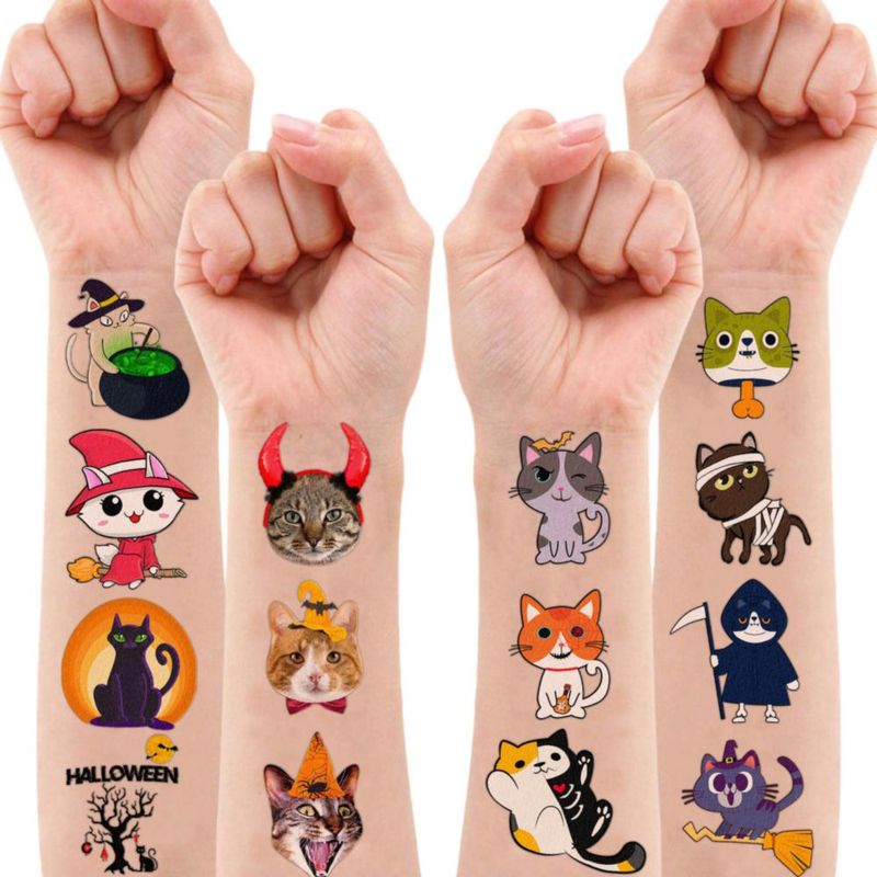 Tatuajes temporales frawharmone 96 unidades Gato Halloween