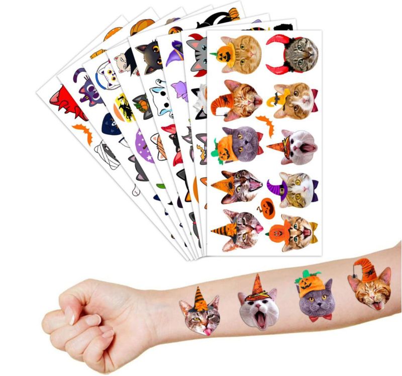 Tatuajes temporales frawharmone 96 unidades Gato Halloween
