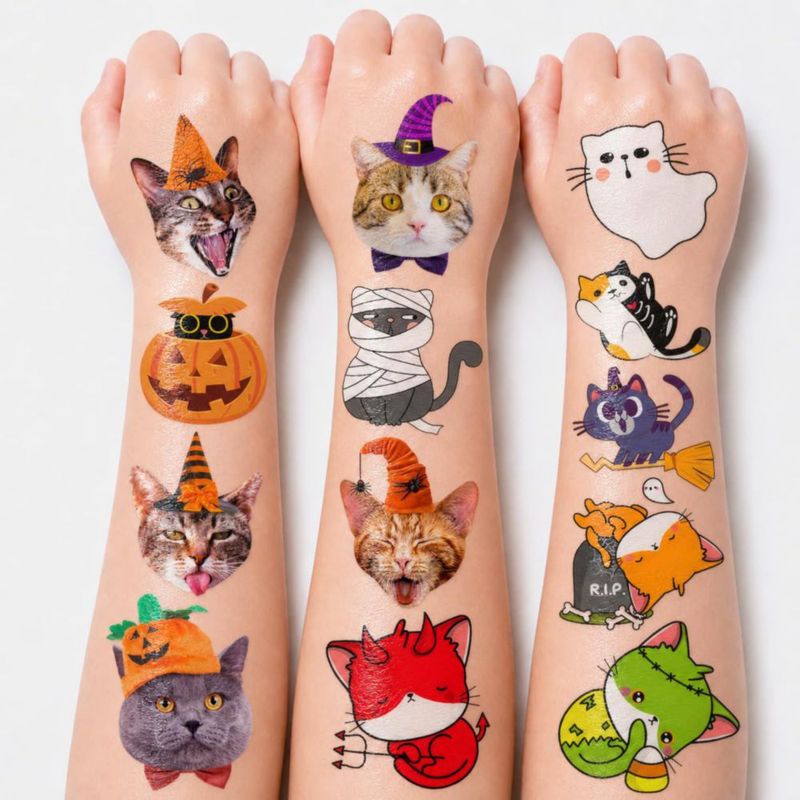 Tatuajes temporales frawharmone 96 unidades Gato Halloween