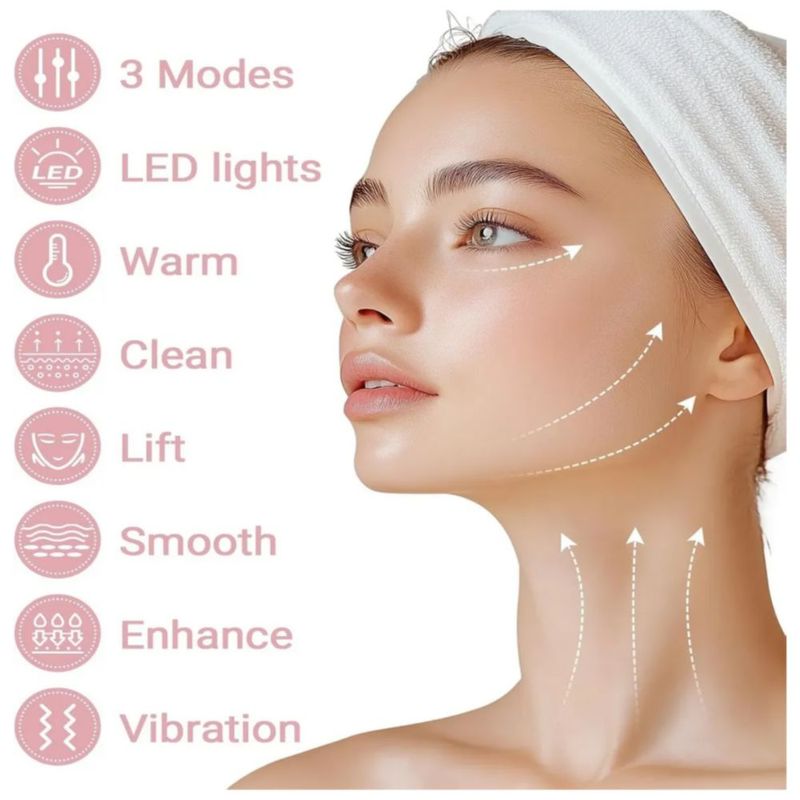 Masajeador Facial Ultrasónico 5 Es 1 Ems Vibración D/af, Color Blanco