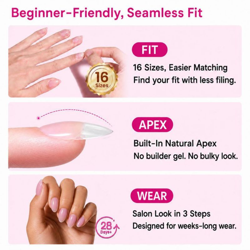 Tips de uñas Beetles Gel Polish Almendra Media – 16 tamaños