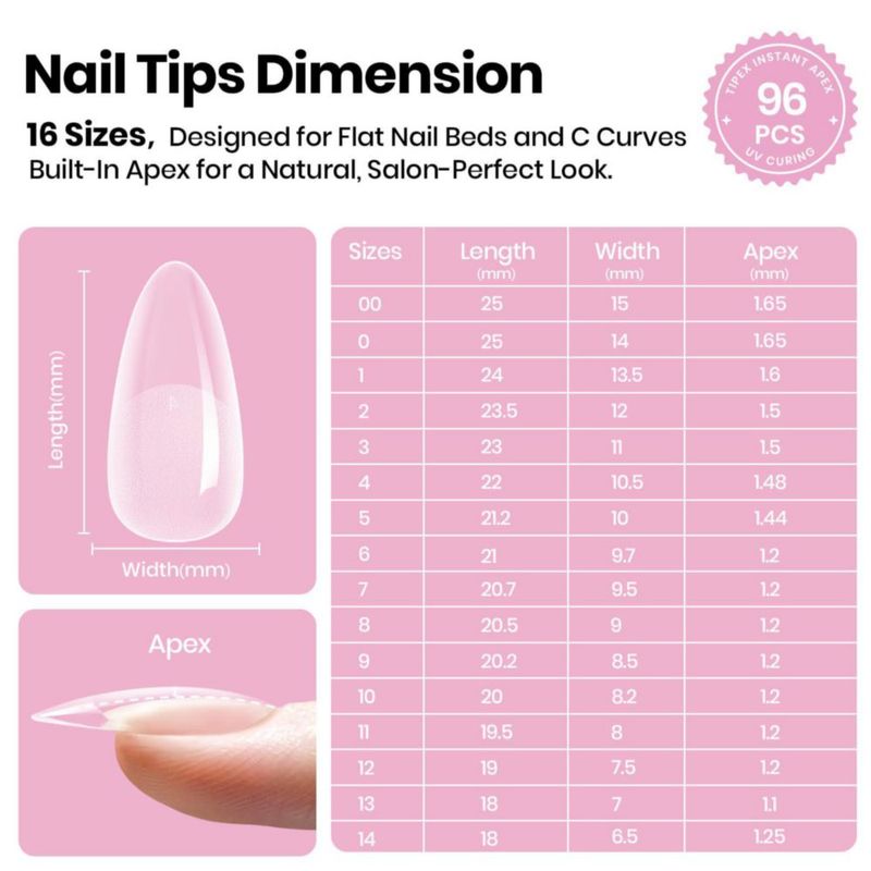 Tips de uñas Beetles Gel Polish Almendra Media – 16 tamaños