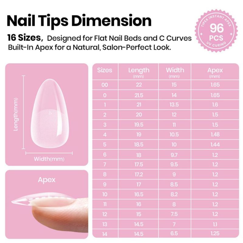 Puntas de Uña Beetles Gel Polish Almendra Corta 16 Tamaños