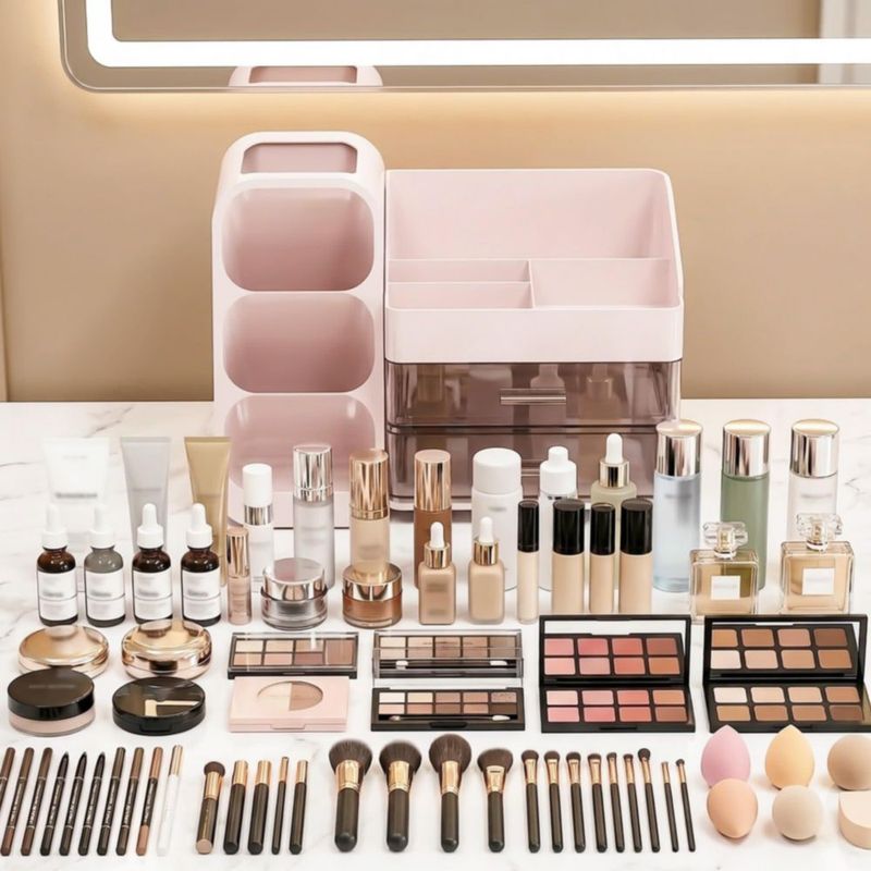 CADDY Asdbko Organizador de Maquillaje Rosa con Portabrochas