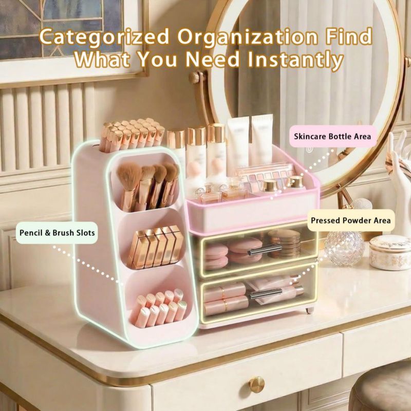 CADDY Asdbko Organizador de Maquillaje Rosa con Portabrochas