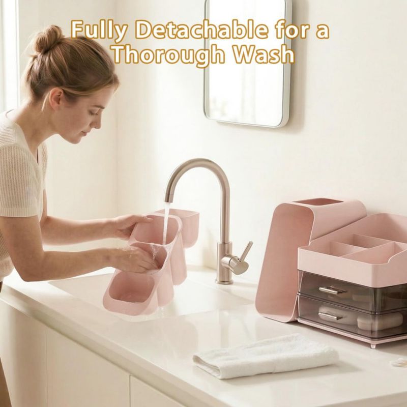 CADDY Asdbko Organizador de Maquillaje Rosa con Portabrochas