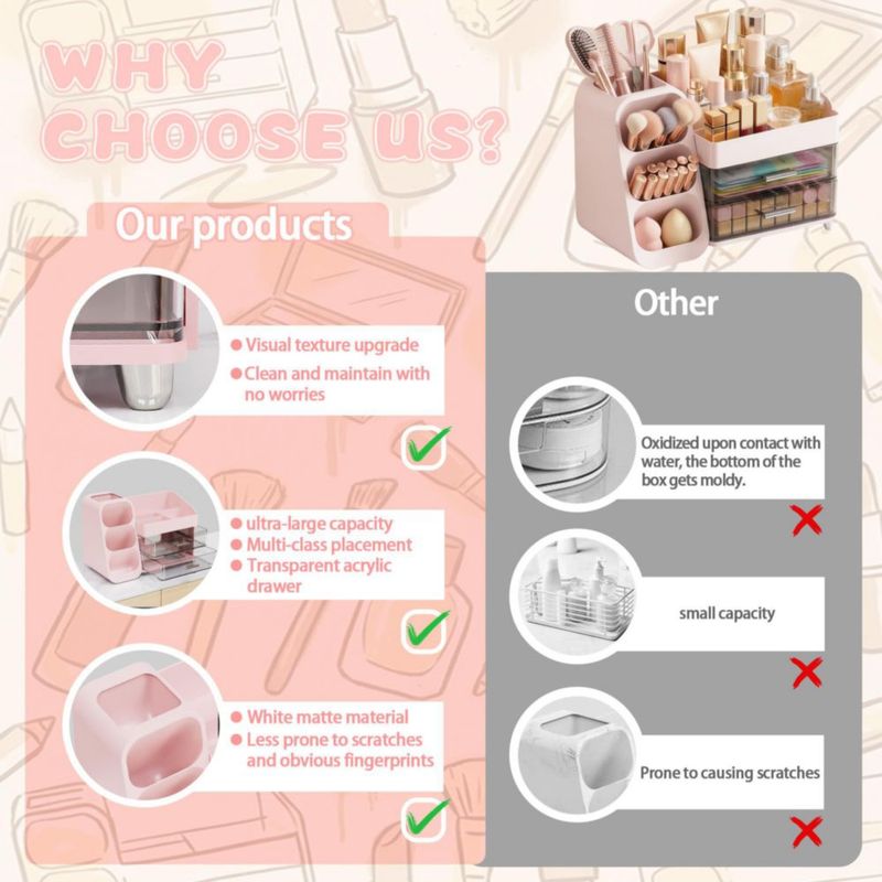 CADDY Asdbko Organizador de Maquillaje Rosa con Portabrochas
