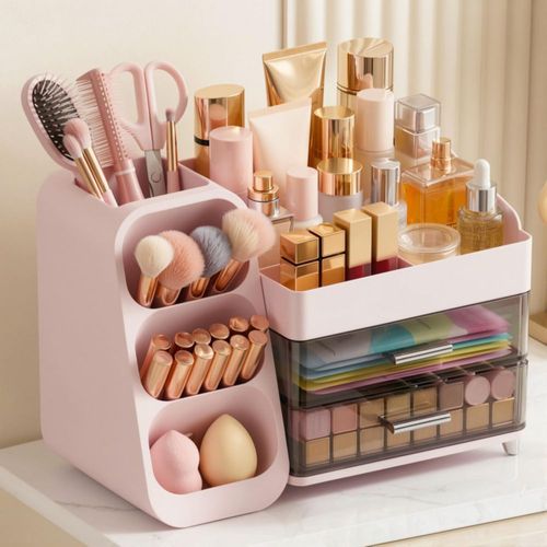 CADDY Asdbko Organizador de Maquillaje Rosa con Portabrochas