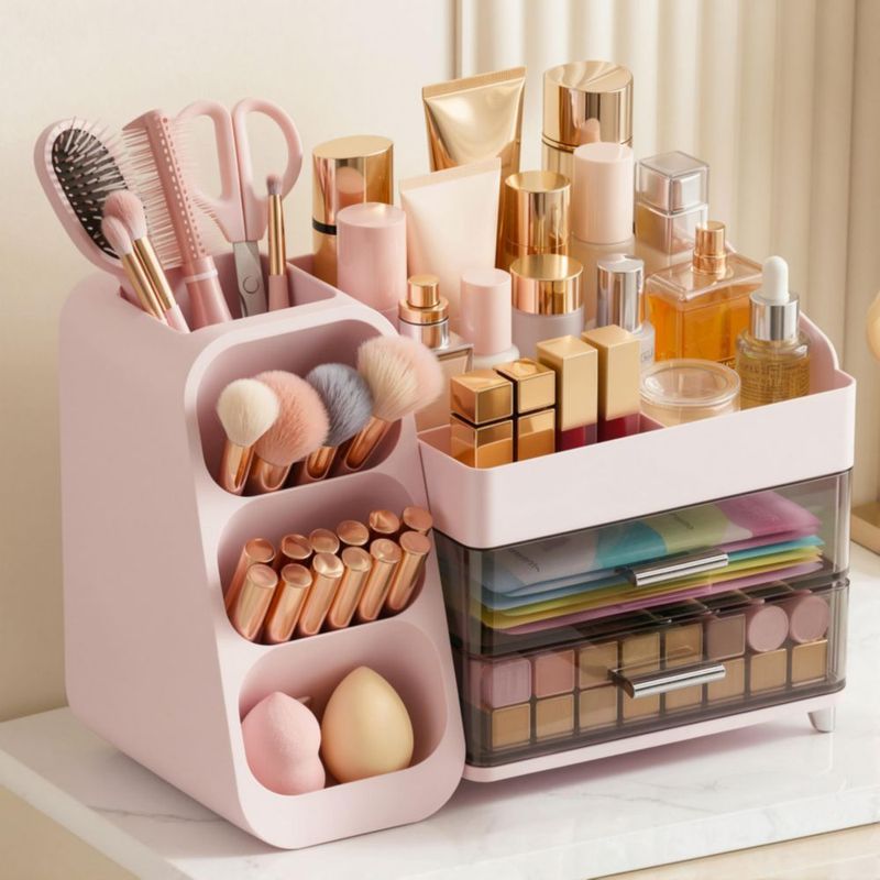 CADDY Asdbko Organizador de Maquillaje Rosa con Portabrochas