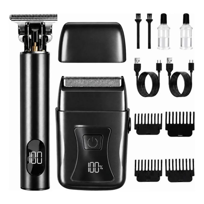 Rasuradora Eléctrica Recargable Afeitadora Para Barba, Color Negro