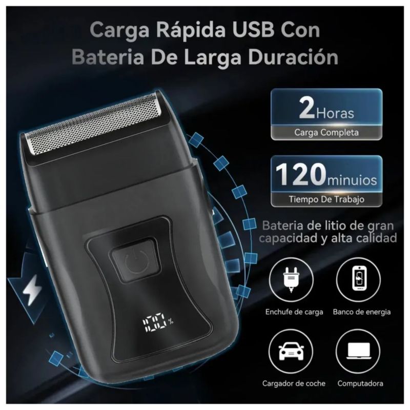 Rasuradora Eléctrica Recargable Afeitadora Para Barba, Color Negro