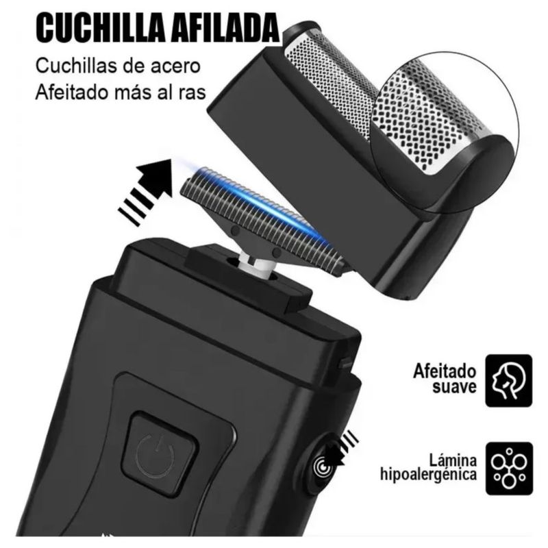Rasuradora Eléctrica Recargable Afeitadora Para Barba, Color Negro