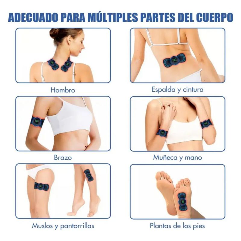 3 Pz Masajeadores Eléctrico 6 Pz Parches Con Control Remoto, Color Negro líneas azules