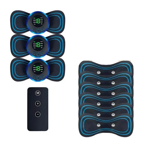 3 Pz Masajeadores Eléctrico 6 Pz Parches Con Control Remoto, Color Negro líneas azules