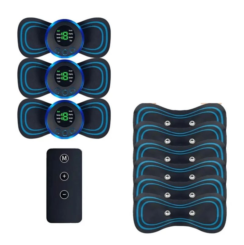 3 Pz Masajeadores Eléctrico 6 Pz Parches Con Control Remoto, Color Negro líneas azules