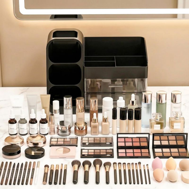 CADDY Asdbko Organizador de Maquillaje Negro con Porta Brochas