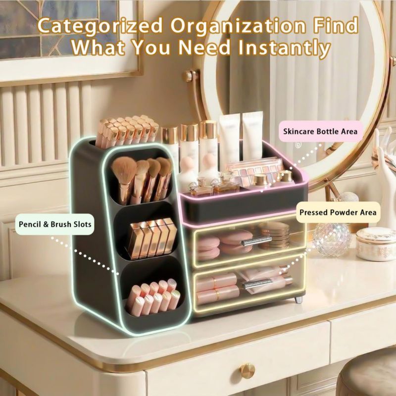 CADDY Asdbko Organizador de Maquillaje Negro con Porta Brochas