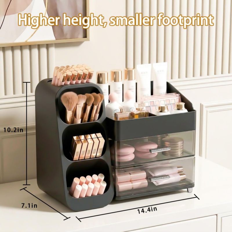 CADDY Asdbko Organizador de Maquillaje Negro con Porta Brochas