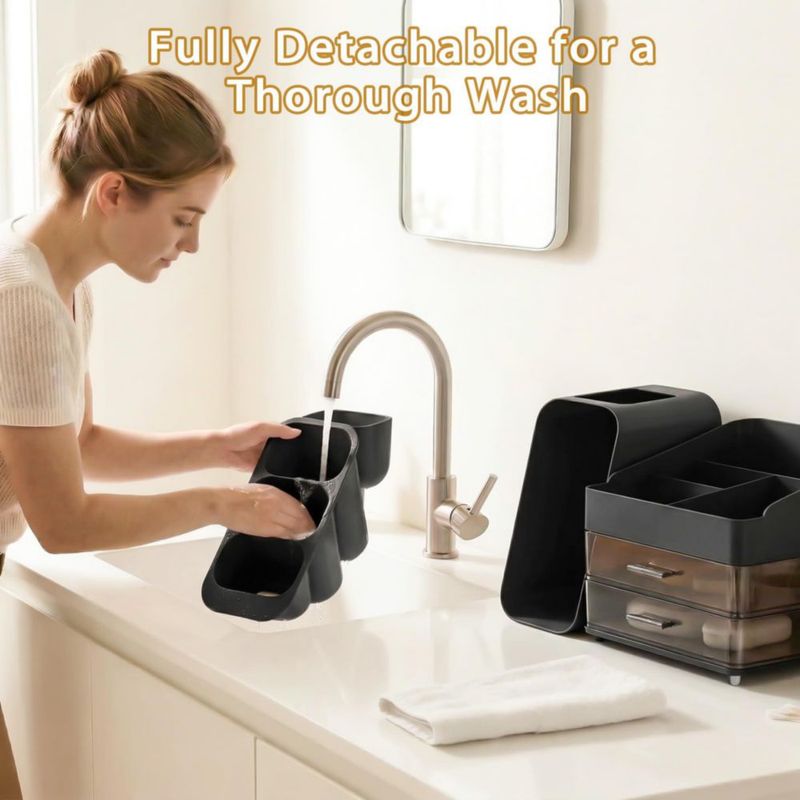 CADDY Asdbko Organizador de Maquillaje Negro con Porta Brochas