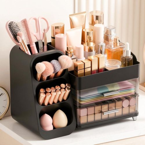 CADDY Asdbko Organizador de Maquillaje Negro con Porta Brochas